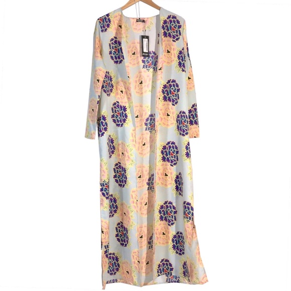NWT RARE Nasty Gal Flower of Love Gorgeous Floral Kimono Duster Kaftan Pink Boho - Picture 6 of 14